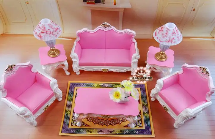 Imituojamas Baldai gyvenamasis kambarys su sofa-lova, kavos staliukas lėlės priedai lėlės namas mergaičių 