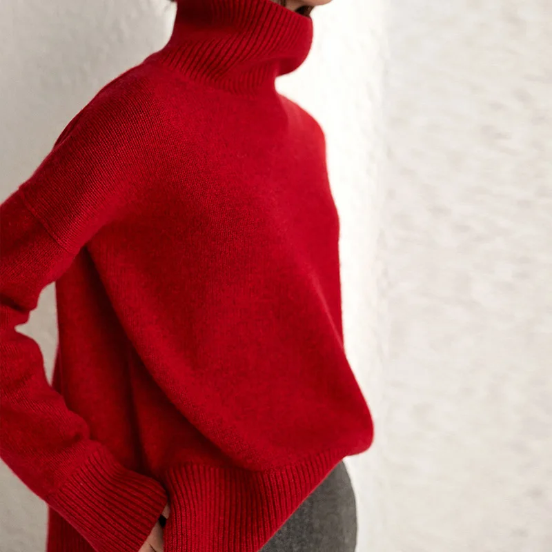 Kašmyro megztinis rudenį ir žiemą, golfo moterų mados prarasti išorinis dėvėti bazės megztas storas megztinis