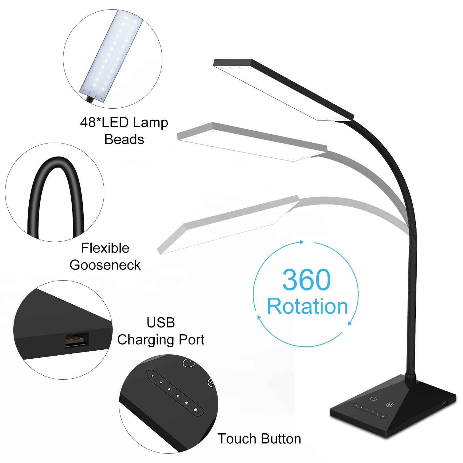 KEXIN72PCS LED stalo lempa 5 spalvų tolygus reguliavimas USB įkrovimo skaityti akių apsauga su jutiklinių konsolės šviesos Naktį šviesos