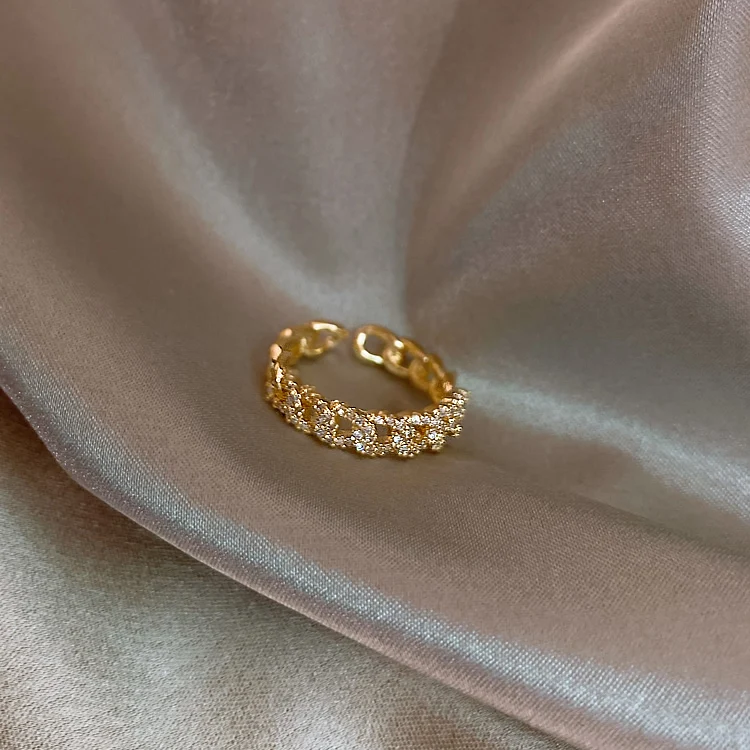 Korėjos bižuterijos išskirtinį vario inkrustacijos cirkonis tuščiaviduriai susukti žiedu elegantiškas moteris, vestuves, atidarymo reguliuojamas žiedas