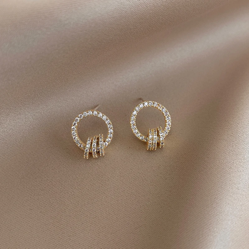 Korėjos karšto pardavimo bižuterijos paprasta raundas 14 KARATŲ tikru auksu auskarai prabangus visiškai kristalų moterų prom šalies auskarai