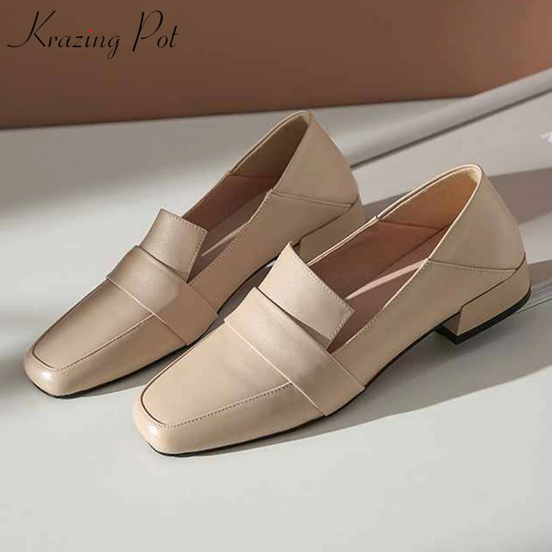 Krazing puodą natūralios odos kietas paprastas stilius mokasīni, batai paslysti ant kvadratinės pėdos mažos aukštakulnius moterys mados jaukus klasikinis siurbliai L06