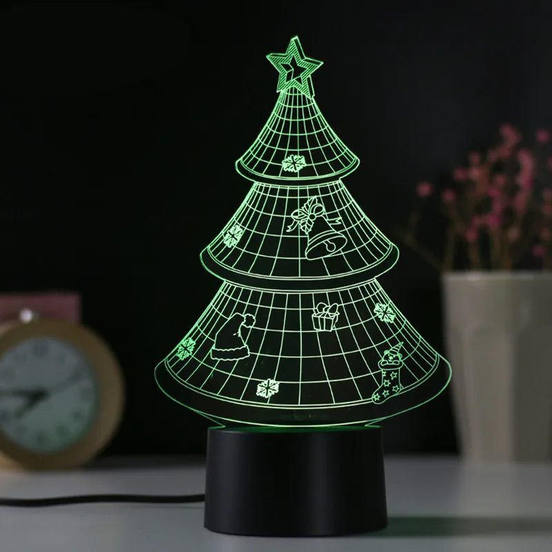 Linksmų Kalėdų dovana, 7 Spalvų Konvertavimo Holograma Lempa USB Akrilo Kalėdų Eglučių Žiburiai Naujųjų Metų Navidad Tiekimo Dovana