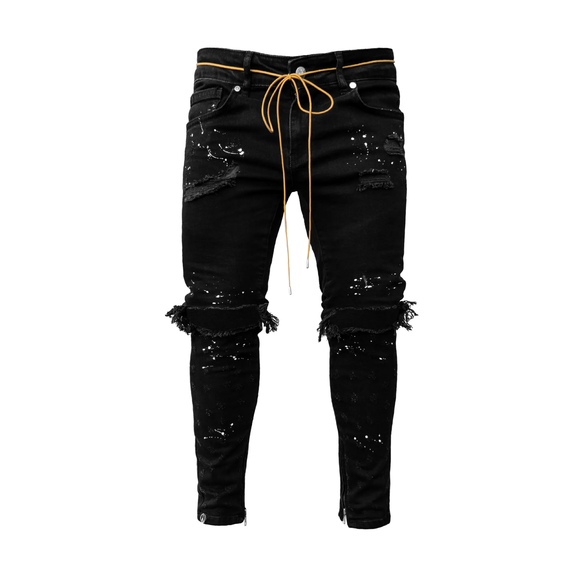 Mados Kulkšnies Užtrauktukas Skinny Jeans vyriški Džinsai Ruožas Sunaikinta Kankina Dažų tašką Dizainas
