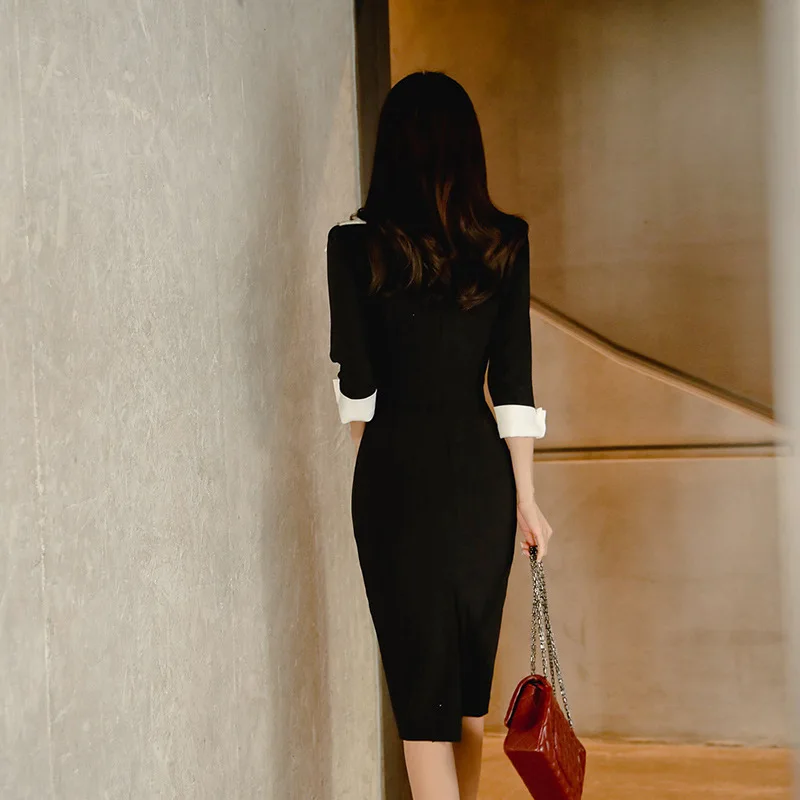 Mados moterų naują atvykimo aukštos kokybės Plonas oficialų suknelė patogiai pavasario elegantiškas kratinys juoda office lady pieštuku suknelė