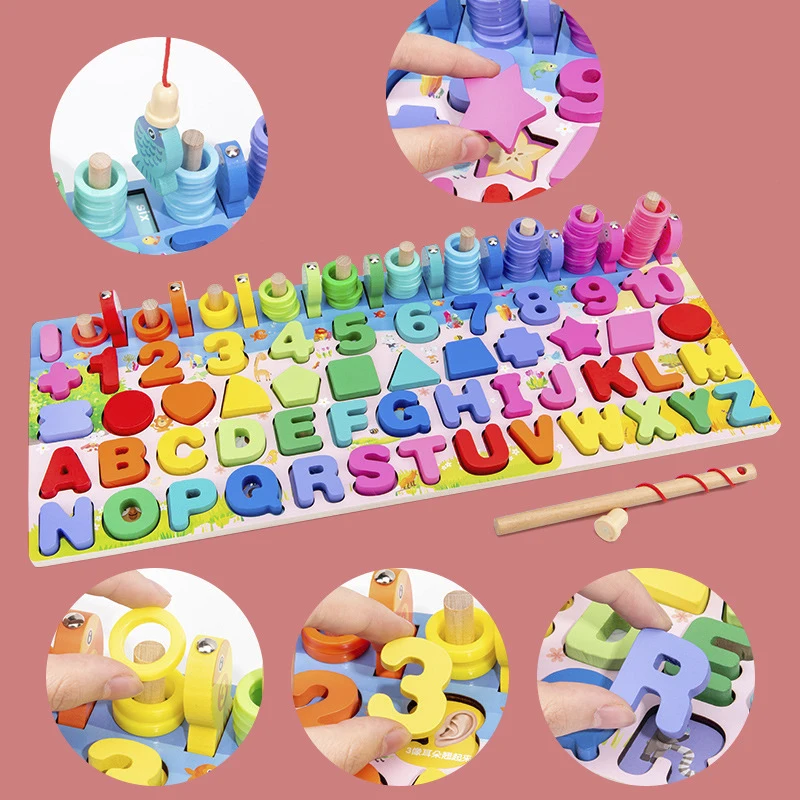 Mediniai Montessori Švietimo Žaislai Vaikams, Vaikų Ankstyvasis Ugdymas Kūdikiams Formą, Spalvą, Rungtynių Valdybos Užimtas Žvejybos Žaidimas Dovanos