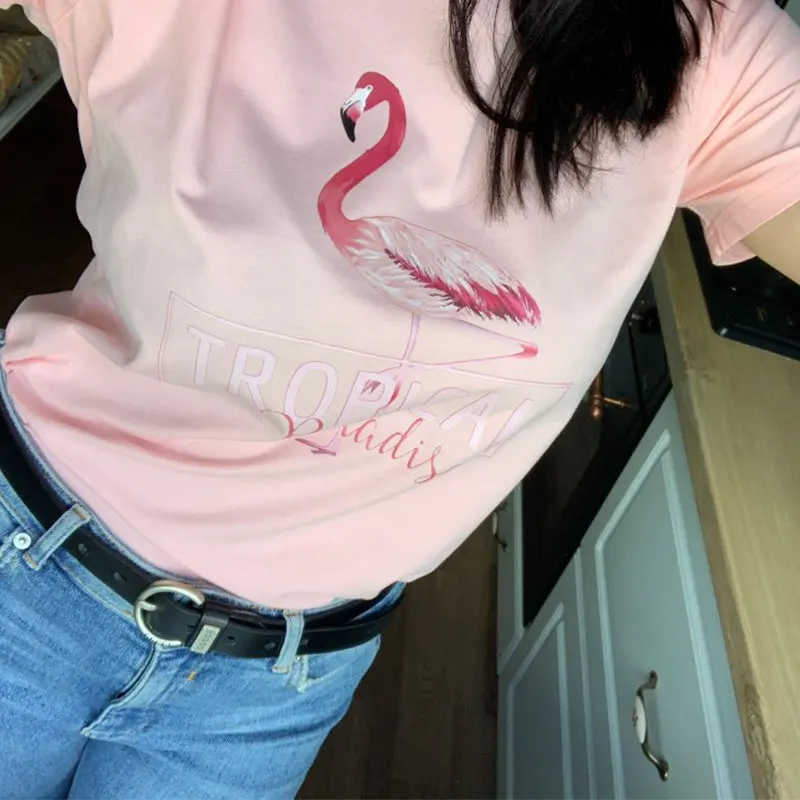 Mielas Flamingo Atogrąžų Rojus Spausdinti Marškinėliai Moterims Harajuku 