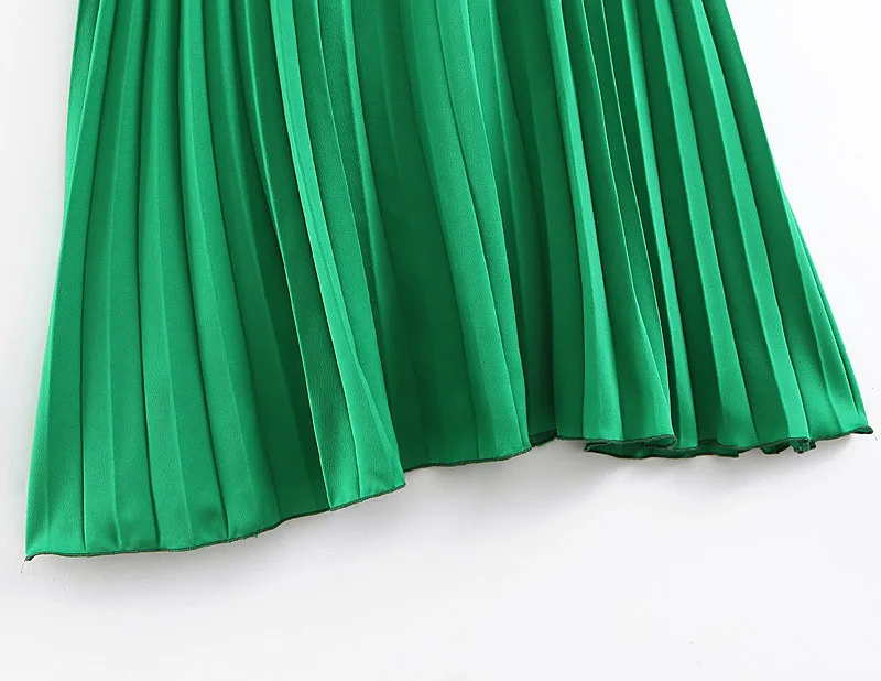 Moterys, Vientisos Žalios Plisuotos Midi Sijonas Faldas Mujer Pusėje Užtrauktukas Skristi Dizaino Moterų Stilingas Kasdieniam Dėvėjimui, A Linijos Sijonai