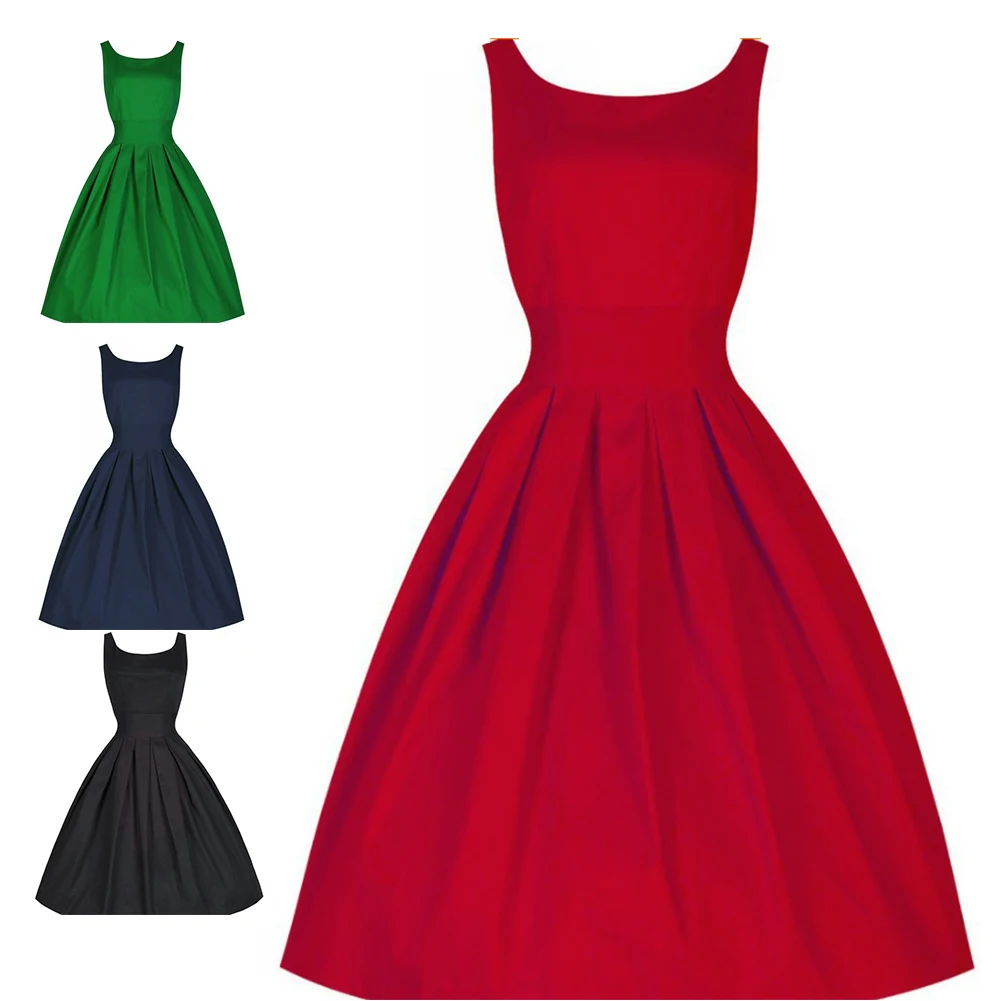 Moterų Vasaros Suknelė Hepburn 50s 60s Retro Swing Vintage Suknelė-Line Šalies Elegantiška Raudona Juoda Suknelės Stilius