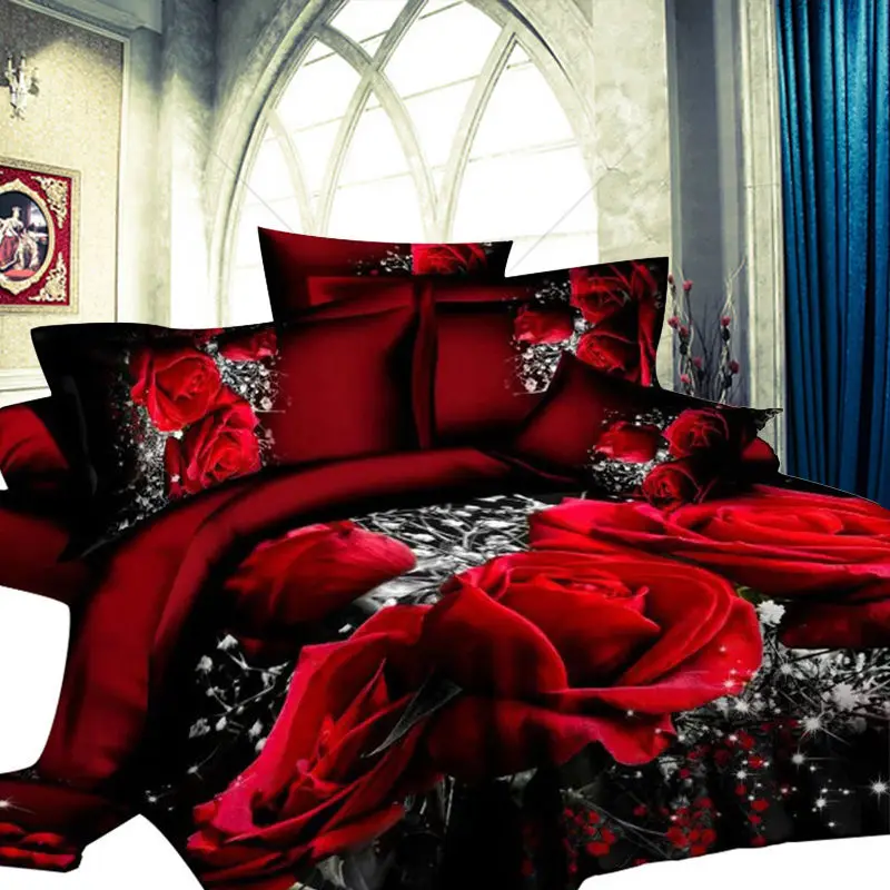 Nauja Stiliaus Raudona Gėlė, 3D Patalynės Komplektas Antklode Padengti paklode Užvalkalas Lova, Drabužių Globėjų Padengti Karalienė