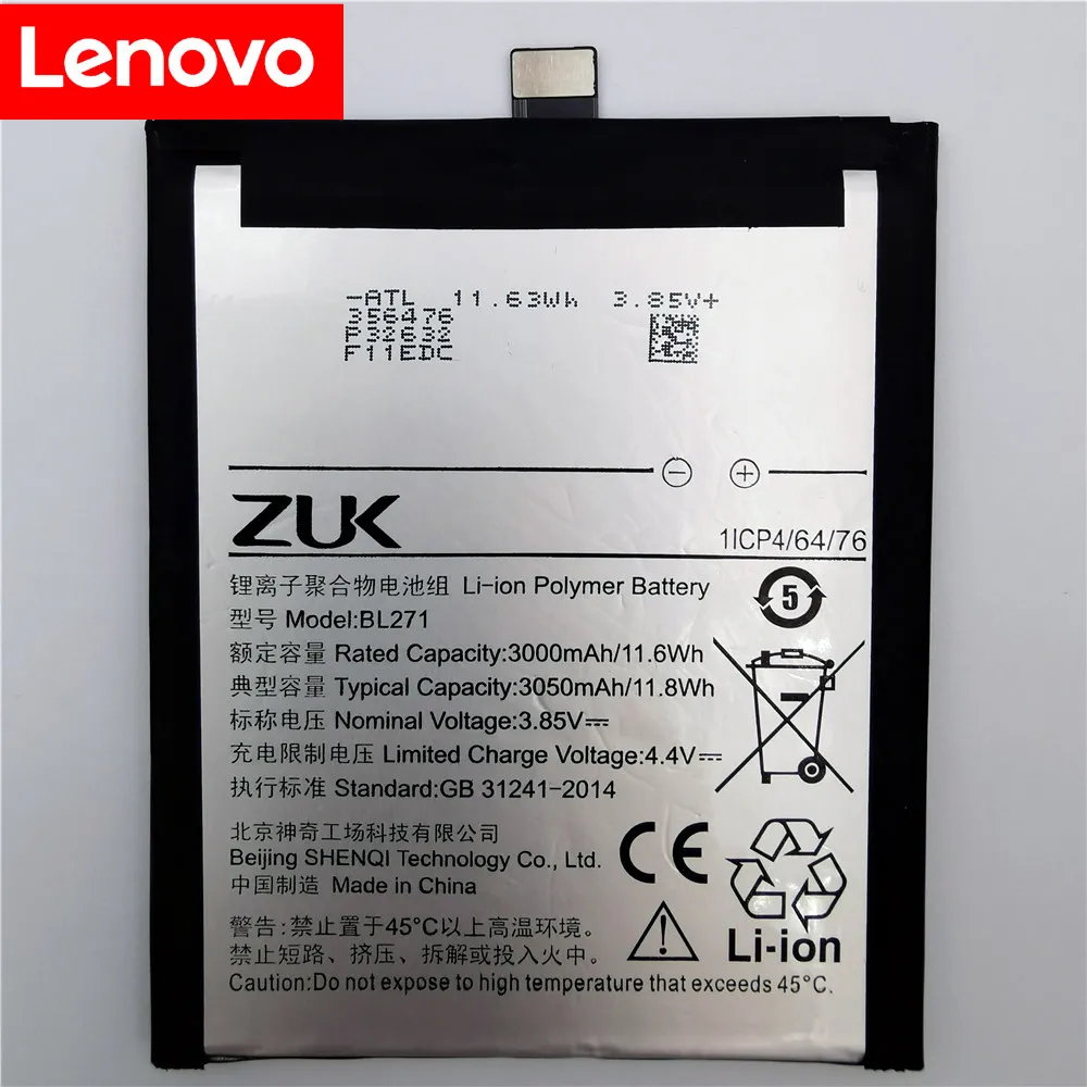 Originalios Baterijos BL271 Lenovo Z2 X/ ZUK Krašto Z2151 akku Li-ion 3050mAh Kokybės Pakeitimo Baterijas+Nemokamas Įrankiai