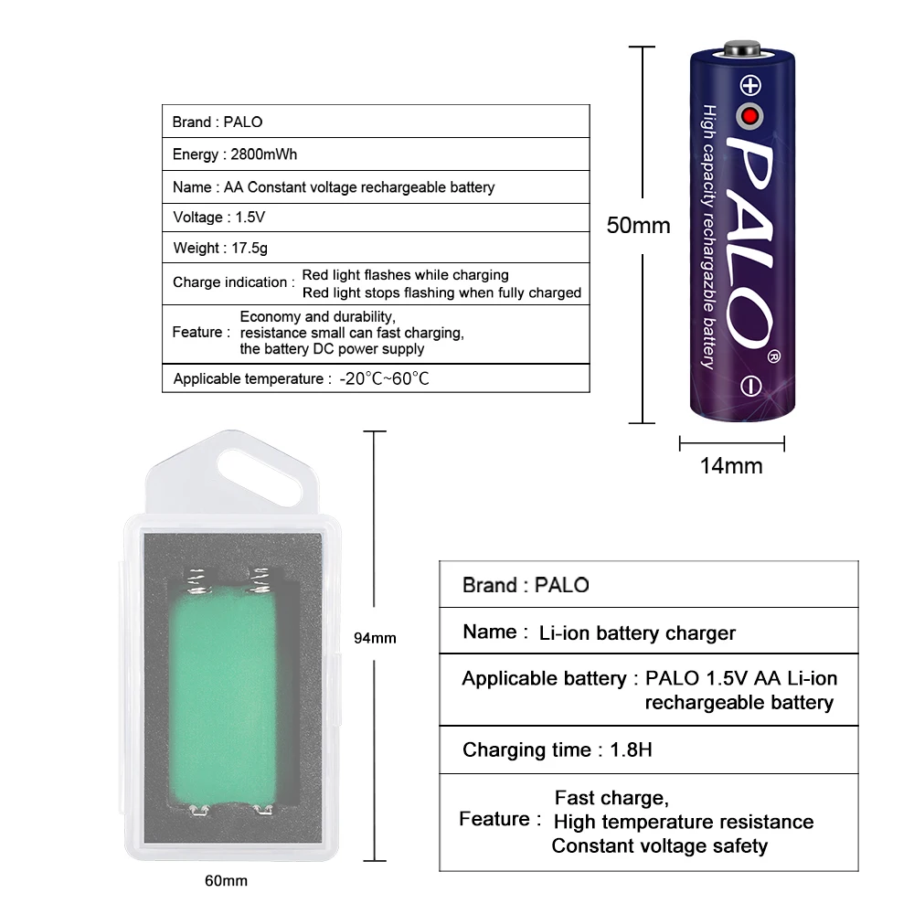 PALO Oiginal 1,5 V Li-ion AAA Baterija Įkraunama ličio baterija 1.5 V Baterijos laikrodžiams,pelių,žaislų,šviesos baterijas