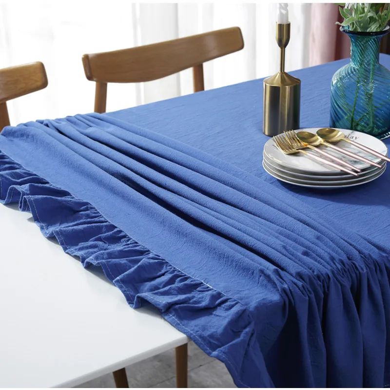 Paprasta Šiuolaikinės Mėlyna Medvilnės staltiesė Su Flouncing Namų Dekoro Stalo Dangtis su apsauga nuo dulkių Vakarienė Arbatos Pabaigos Tableclothes 1pcs