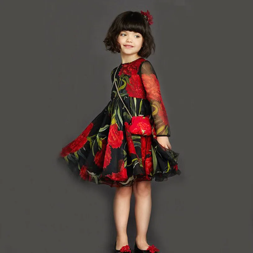Pavasario Mergaitės Vestuvių Suknelė Raudona Europos Sytle Princesė Kostiumas Prekės Ženklo Drabužius Filė Enfant Ilgomis Rankovėmis Mergaitė Princesė