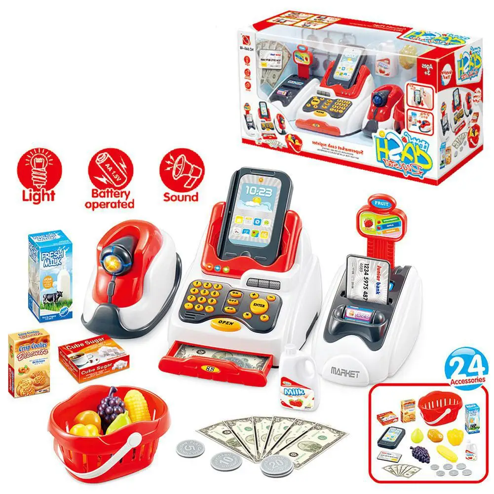 RCtown 24Pcs/Set Žaislai Mergaitėms LED Muzikos Parduotuvės kasos Skaitytuvas Maisto Modelis Apsimesti Žaisti Vaikams, Žaislas pirkinių krepšelį