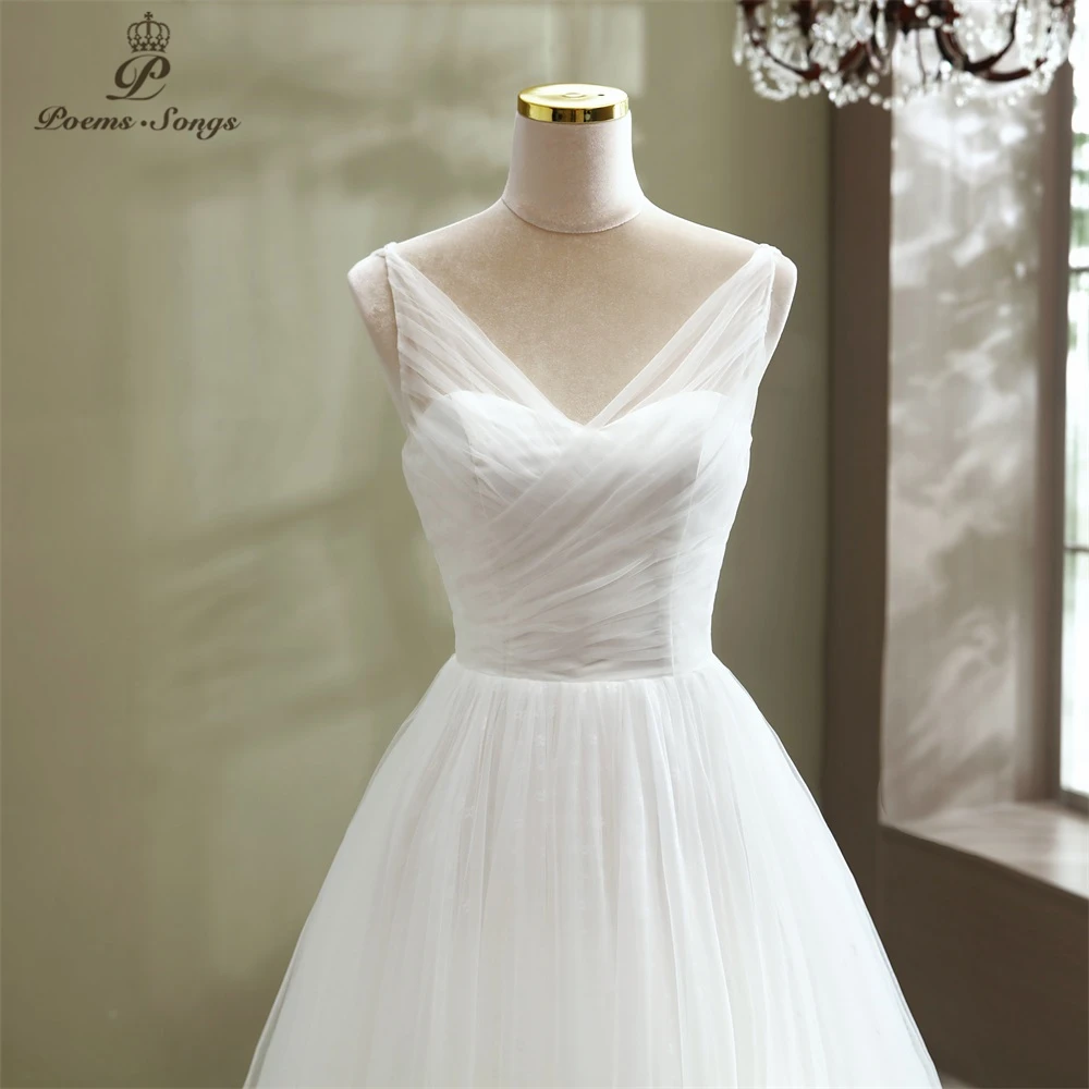 Realios nuotraukos Elegantiškas-line stiliaus tiulio vestuvių suknelė 2020 chalatas de mariee vestido novia nuotaka chalatai santuokos paplūdimio suknelė