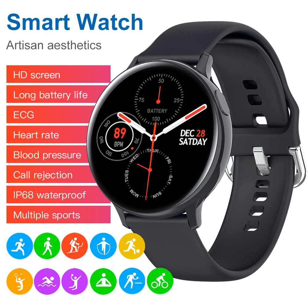 S20 EKG Smart Watch Vyrai Moterys Visiškai Jutiklinis Ekranas IP68 Vandeniui Širdies ritmo Monitorius Kraujo Spaudimas Smartwatch 