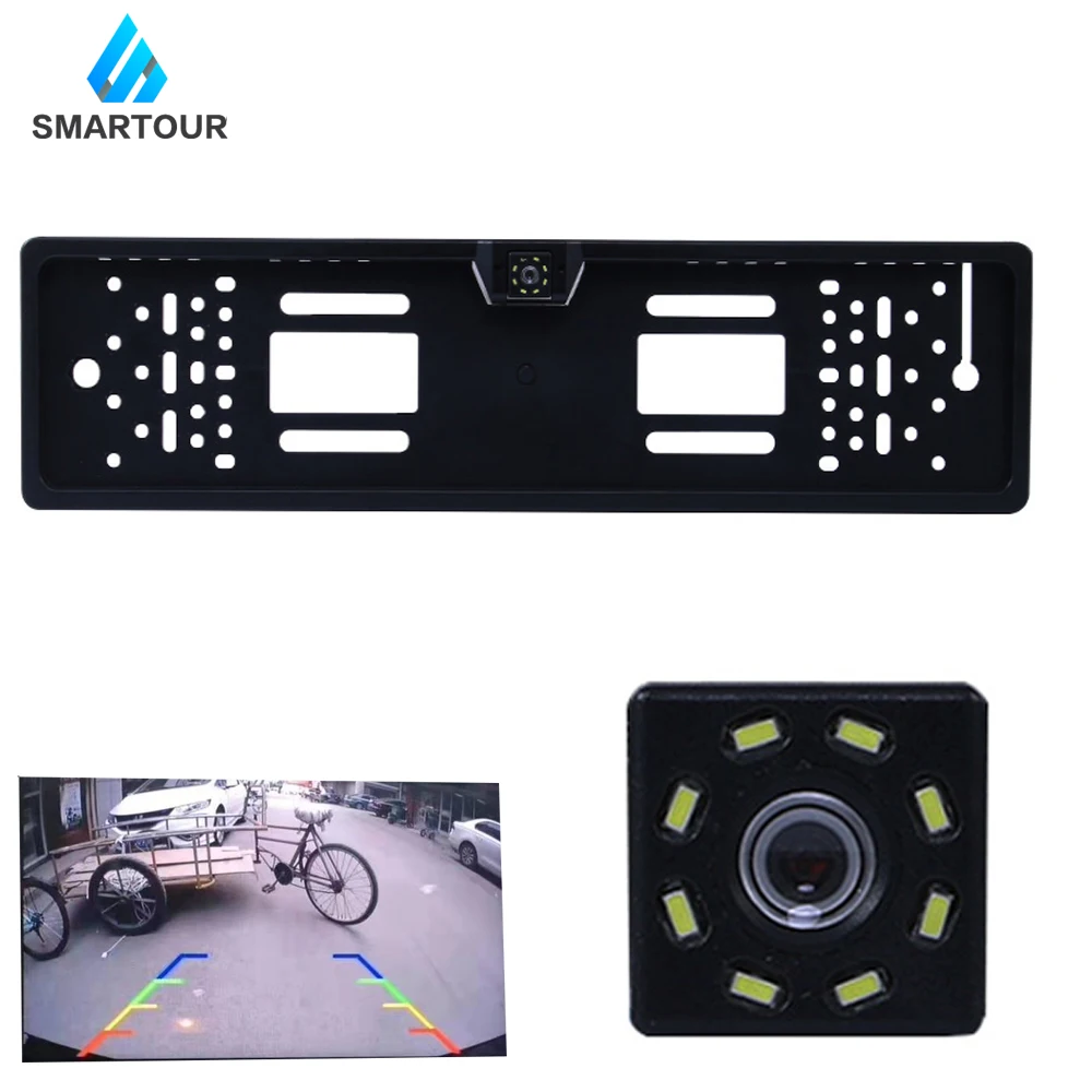 Smartour Automobilio Galinio vaizdo Kamera HD ES Europos Licenciją Plokštės Rėmas Parktronic Atvirkštinio 8 LED Naktinio Matymo Atsarginę Kamerą