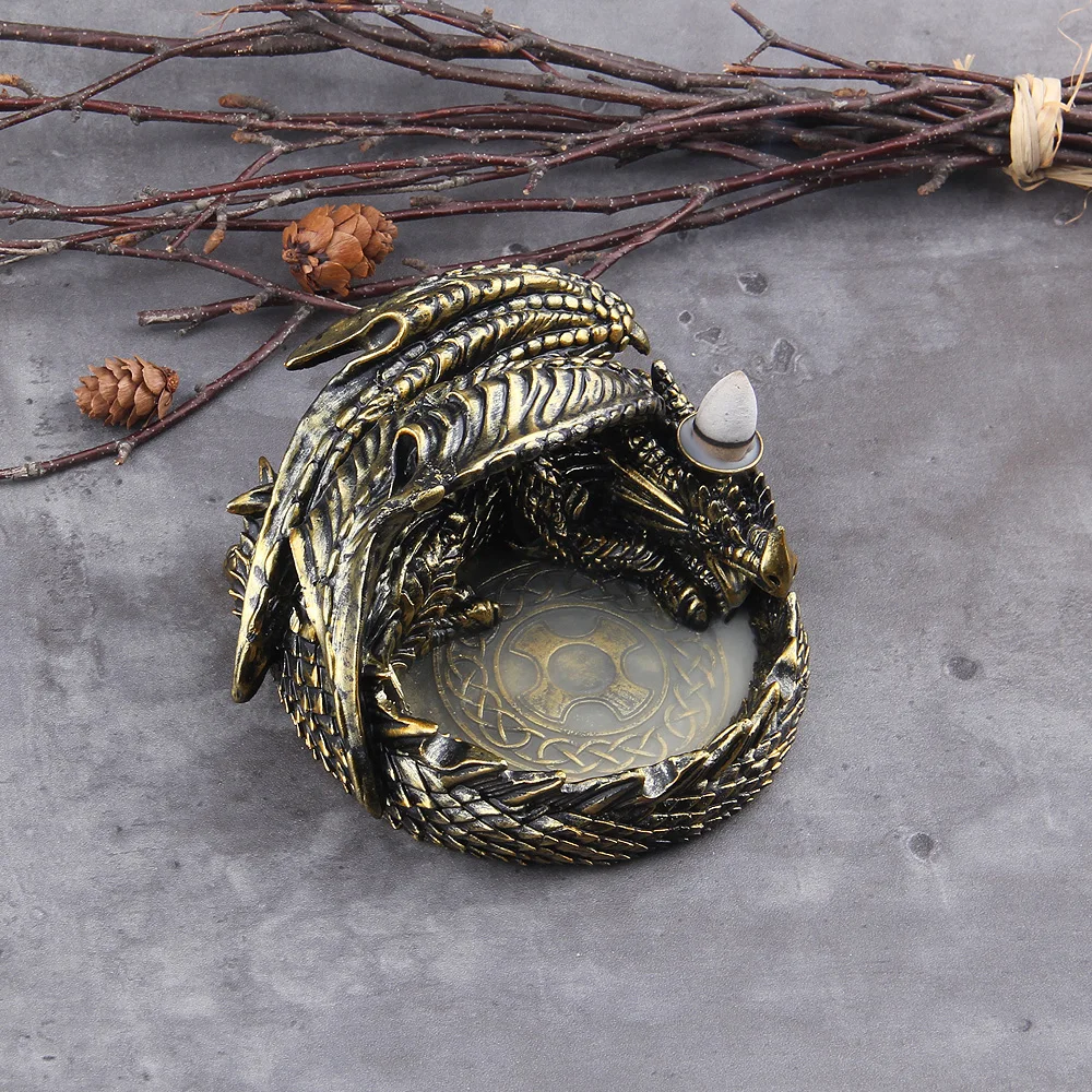 Su 10Cones Dovana Krioklys Smilkalų Degiklis Keramikos Smilkalų Laikiklis Vikingų Drakonas Papuošalų su nerūdijančio plieno žiedas dovana