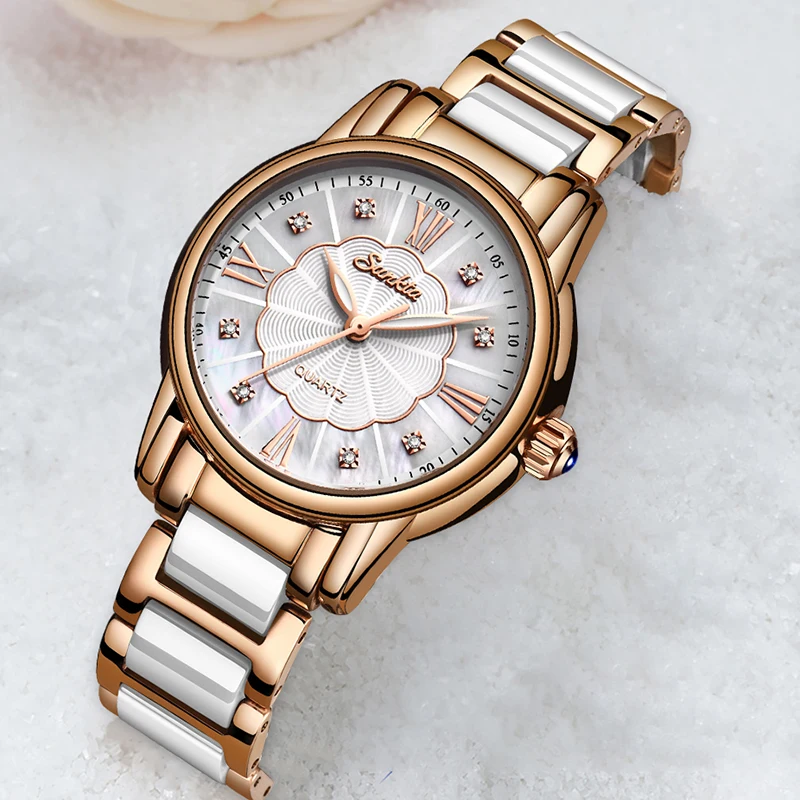 SUNKTA Prabangių Laikrodžių Deimantų Žiūrėti Moterų Vandeniui Rose Gold Plieno Dirželis Moteriški Rankiniai Laikrodžiai Top Brand Laikrodis Relogio Feminino