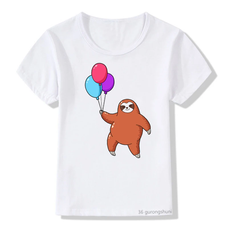 T-marškinėliai berniukams ir mergaitėms juokinga riebalų meškos miške ir dangus su balionais animacinių filmų modelio marškinėlius vasaros mada vaikams laisvalaikio clo