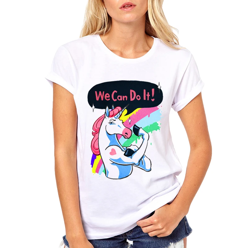 Vienas Smūgis Mes Galime Tai Padaryti Print T-shirts mes galime tai padaryti juokingas laiškai spausdinami moterų trumpomis rankovėmis prekės harajuku t shirts