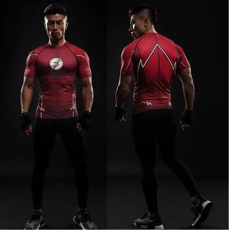 Vyrų superhero cosplay trumparankoviai marškinėliai vasaros mados sporto treniruoklių quick dry stora T-shirt raudona 