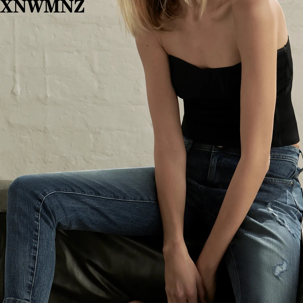 XNWMNZ Za moterų 2020 m. Mados mid-rise liesas džinsai Vintage asimetrinė hems midi Juosmens Zip skristi mygtuką Faded Denim Moterų Kelnės