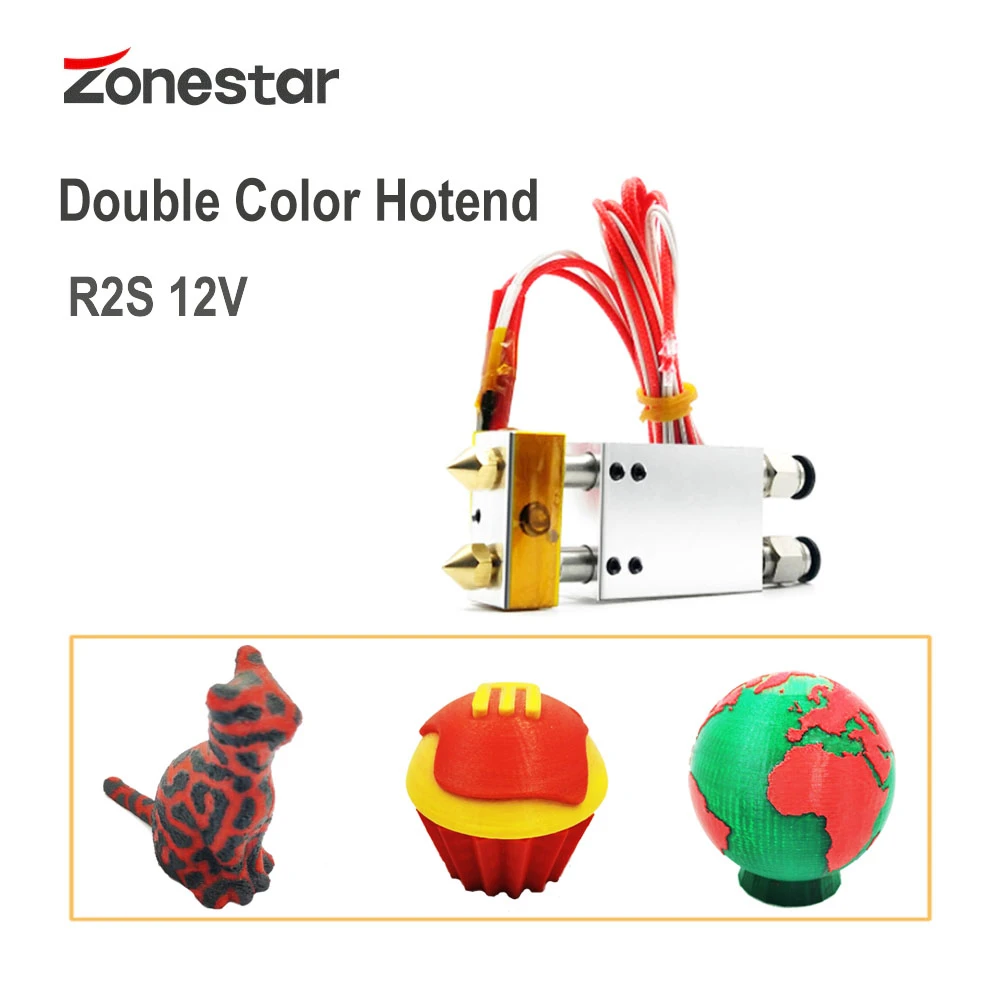 ZONESTAR R2S Dvigubai Hotend 2-IN-2-asis 3D Spausdintuvas Dalis Extrusor Purkštukų spausdinimo 0,4 mm Kaitinimo 1.75 mm J-galva