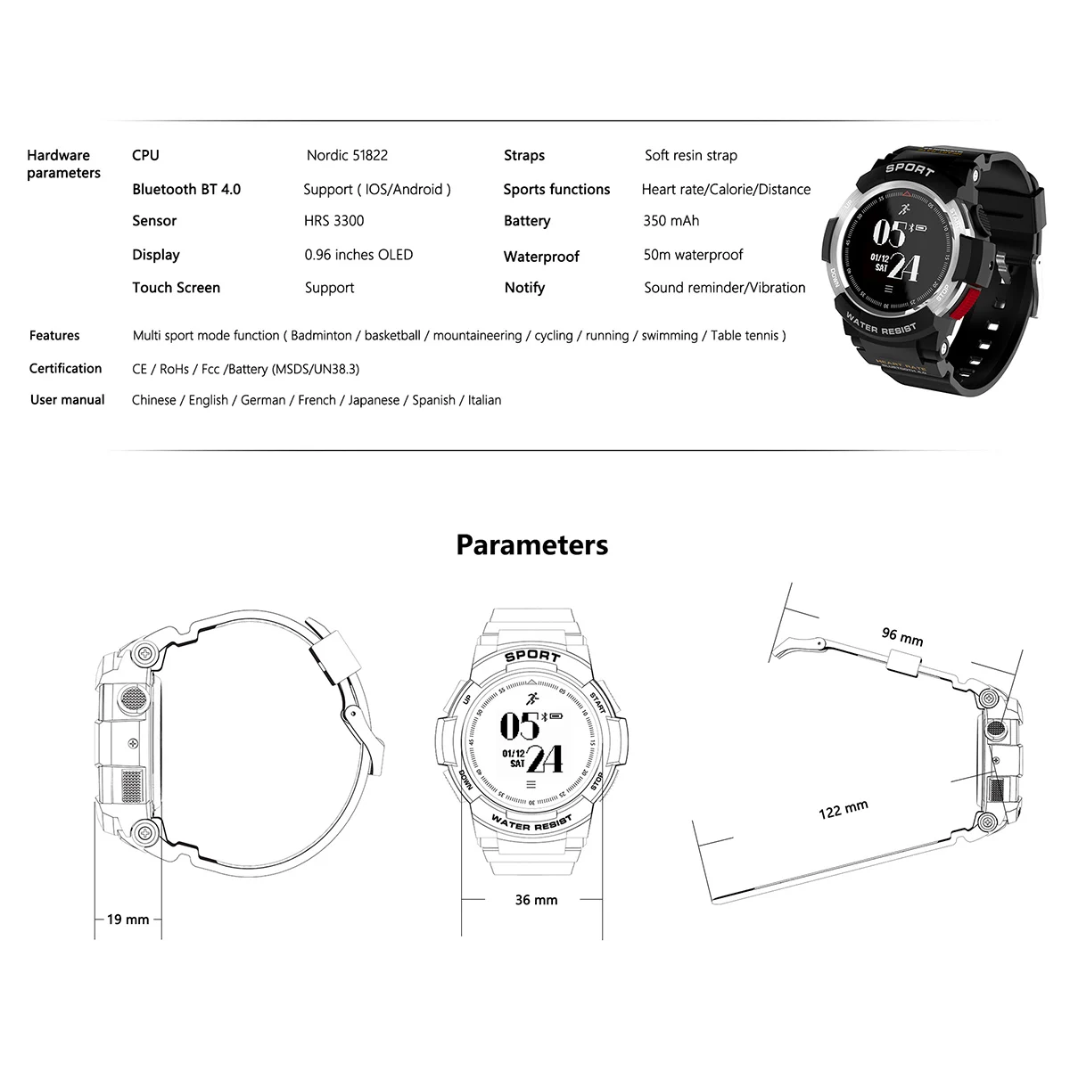 2018 NAUJAS Nr. 1 F6 Smartwatch IP68 Vandeniui 