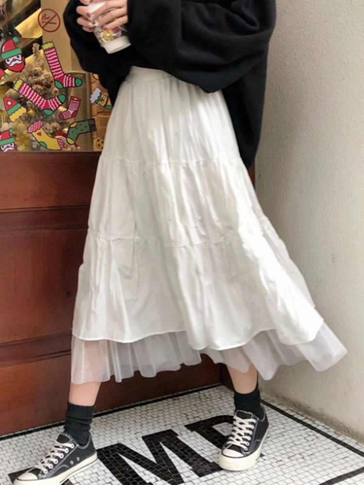 2021 m. Ilgi Sijonai, Moterų Sijonai Harajuku korėjos Stiliaus Balta Juoda Maxi Sijonas Paaugliams Aukšto Liemens Sijonas Mokyklos Sijonai