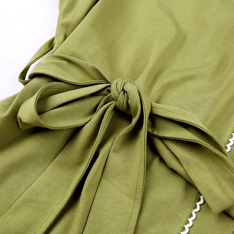2021 m. pavasario ir vasaros medvilnės moterų pižama Kelnės Nustatyti trumpomis rankovėmis V-kaklo, elastinga namų drabužių cardigan nėrinių pižama