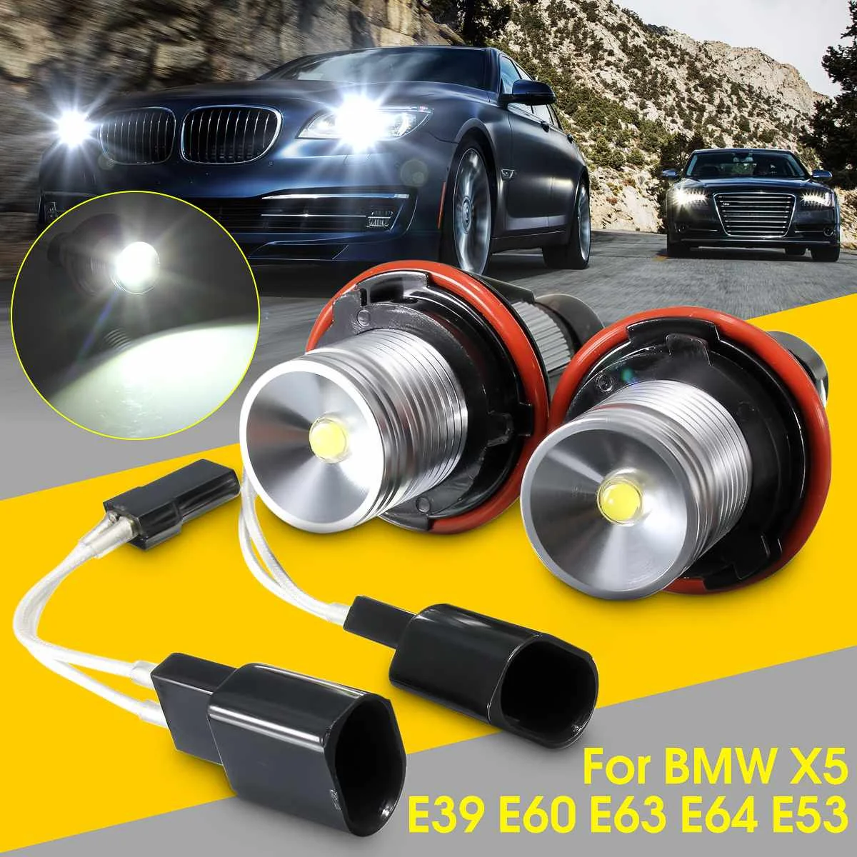 2vnt 10W/vnt. Balta 6000K LED Angel Eyes Halo Žiedas Šviesos Lempos Lemputes Marker BMW E39 X5 E60 E63 E64 E53 Žibintų Klaidų