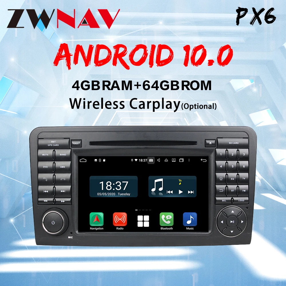 4+64GB Android 10.0 Automobilio multimedijos Grotuvo Benz ML W164 GL X164 2005 2006-2012 GPS Navi 
