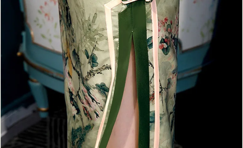 4 Spalvų 4XL Plus Size Šilko Cheongsam Suknelė Naują Qipao Ilgas vakarines Sukneles Rytų Stiliaus Spausdinti Chipao Moterų Retro Suknelė, XXL, 3XL