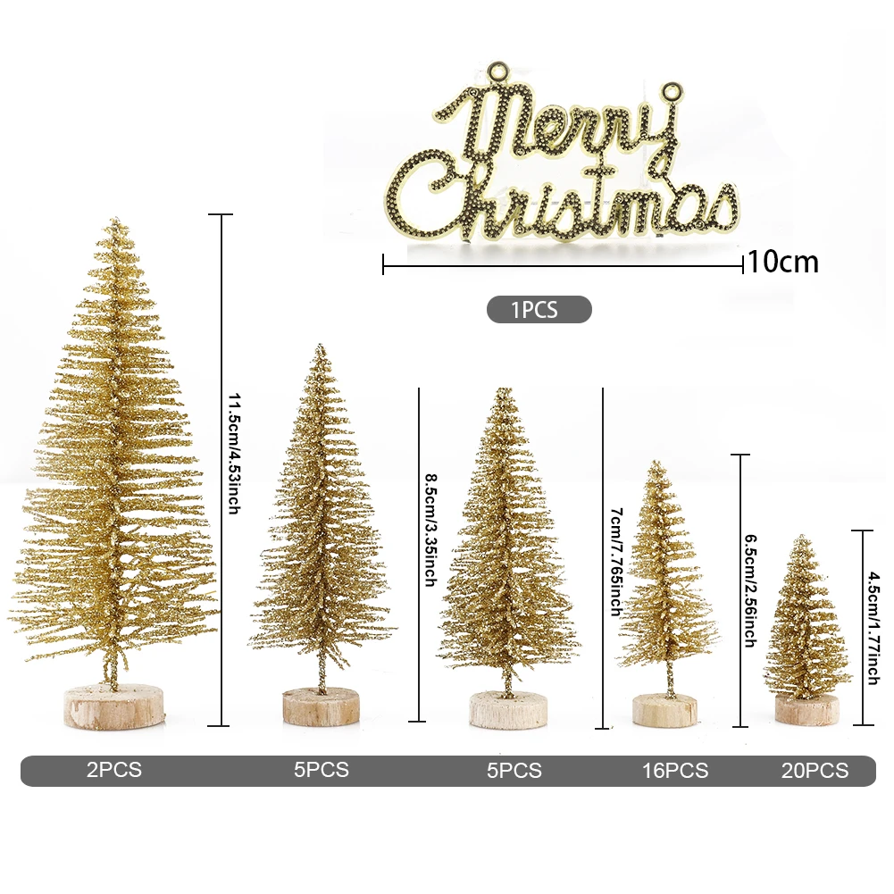 49pcs Kalėdų Mini Pušų Matinio Sizalio Medžių Žiemos Papuošalai Stalo Medžių Apdaila su Mediena, Netauriųjų Namų Dekoro