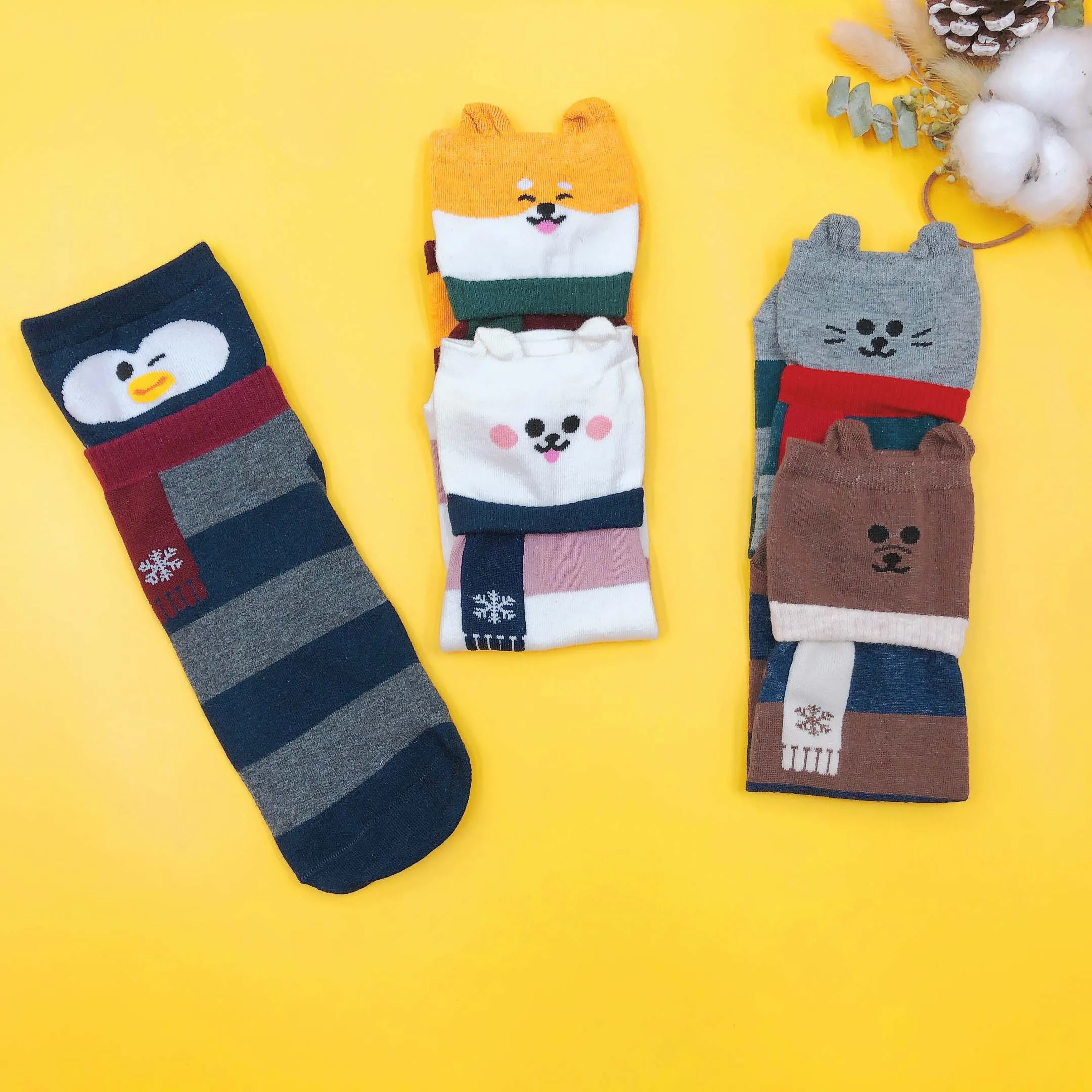 5 poros daug pack moterų kojinės rudens žiemos Animacinių filmų mielas medvilnės Šiltas, korėjiečių, japonų stiliaus mados ins juokinga laimingas šalikas Kawaii