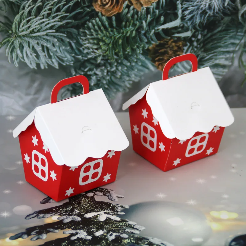 50pcs Europos Šventiniai Dovanų Dėžutėje Kalėdų Saldainių Dėžutė Raudona Nedidelis Namas Vestuvių Saldainių, Sausainių Pakuotę Dovanų Dėžutėje