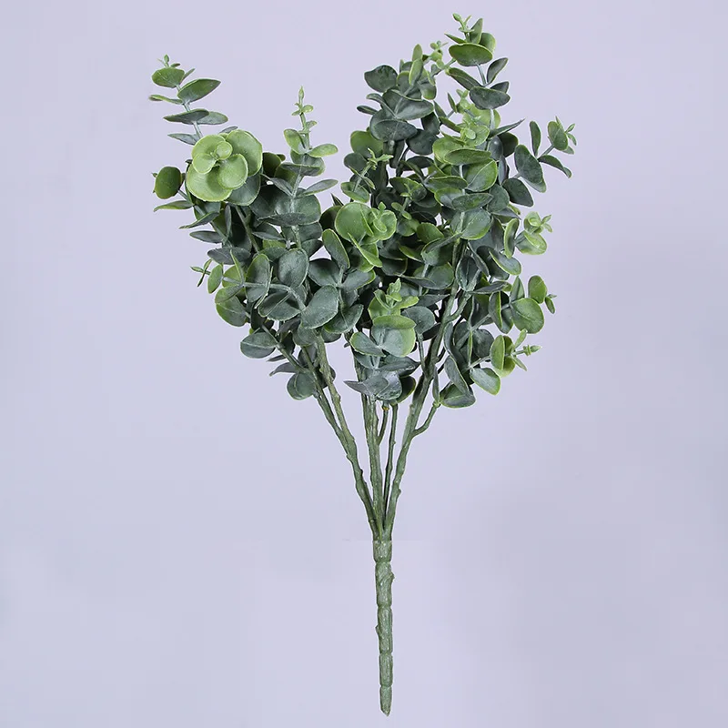 7 galvą Dirbtinių augalų plastiko netikrą gėlės modeliavimas eukalipto lapų puokštė sode parduotuvė stalo dekoro lapų