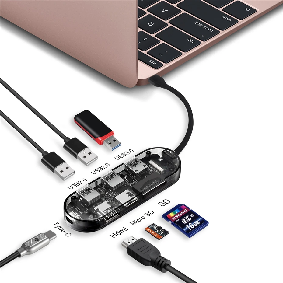 7-in-1 USB C Docking Station USB ŠAKOTUVĄ su 4K HDMI/SD/TF/USB 3.0/PD Uosto 