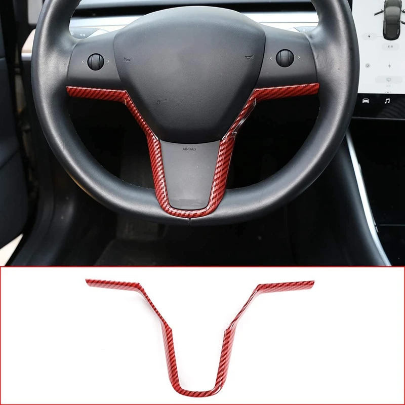 ABS Automobilio Vairo Interjero Pakeitimas Blizgančiais už Tesla Modelis 3 -Raudonos spalvos Anglies Pluošto