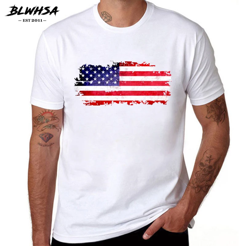 BLWHSA JAV Vėliavos, marškinėliai Vyrams Amerikos Mados trumpomis Rankovėmis Medvilnė, Kietas marškinėliai Jungtinių amerikos valstijų Vėliava Hip-Hop Viršūnes Tees