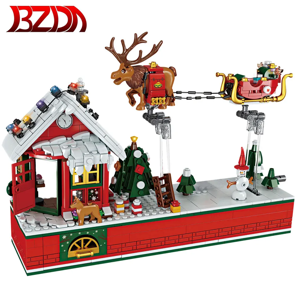 BZDA Kūrybiškumą Kalėdų rogės Blokai Namas Modelis Kalėdinė dekoracija Briedis Plytų Žaislai Vaikams Kalėdų dovanos 