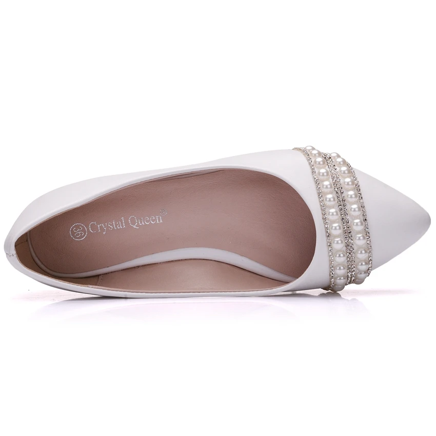 Crystal Karalienė Moterų Nuotakos Bateliai rankų darbo Ledi pearl white vestuvių batai butai seksualus, patogus White Pearl Suknelė Bateliai