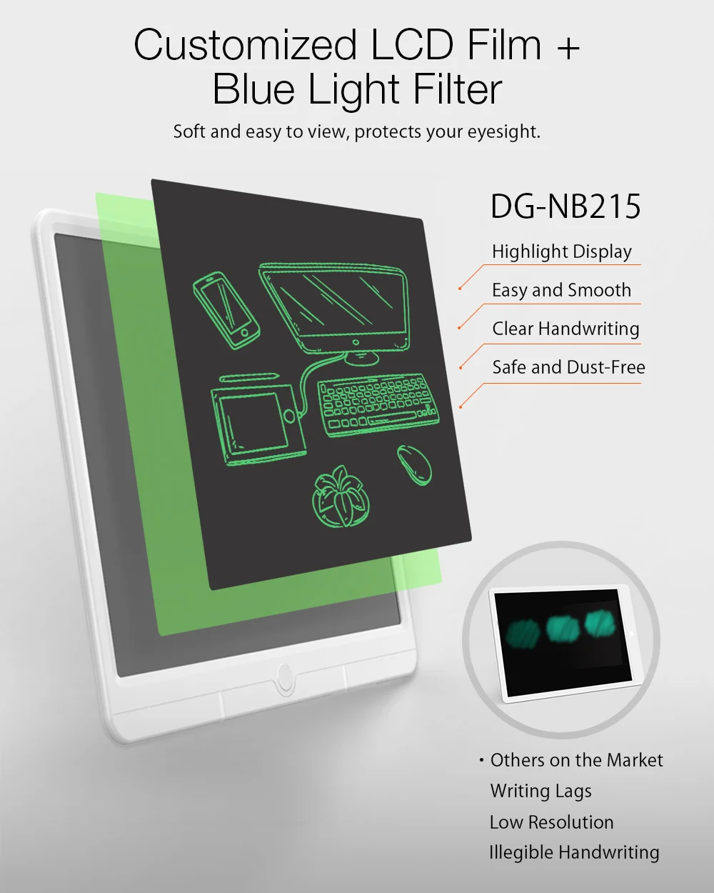 DIGOO DG-NB215 15 colių LCD Raštu Tabletė Didelių Pabrėžti, Ekranas Ultra Plonas Skaitmeninio Piešimo Lenta Vaikams, Verslo Lentos