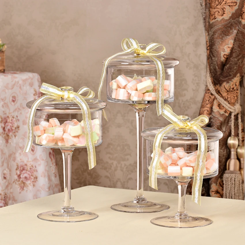 Europos stiliaus skaidraus Stiklo butelius dulkių nepraleidžiantis dangtelis laikymo tortas stovi desertas, saldainiai stiklainius arbatos caddy vaza vestuvių namų Dekoro