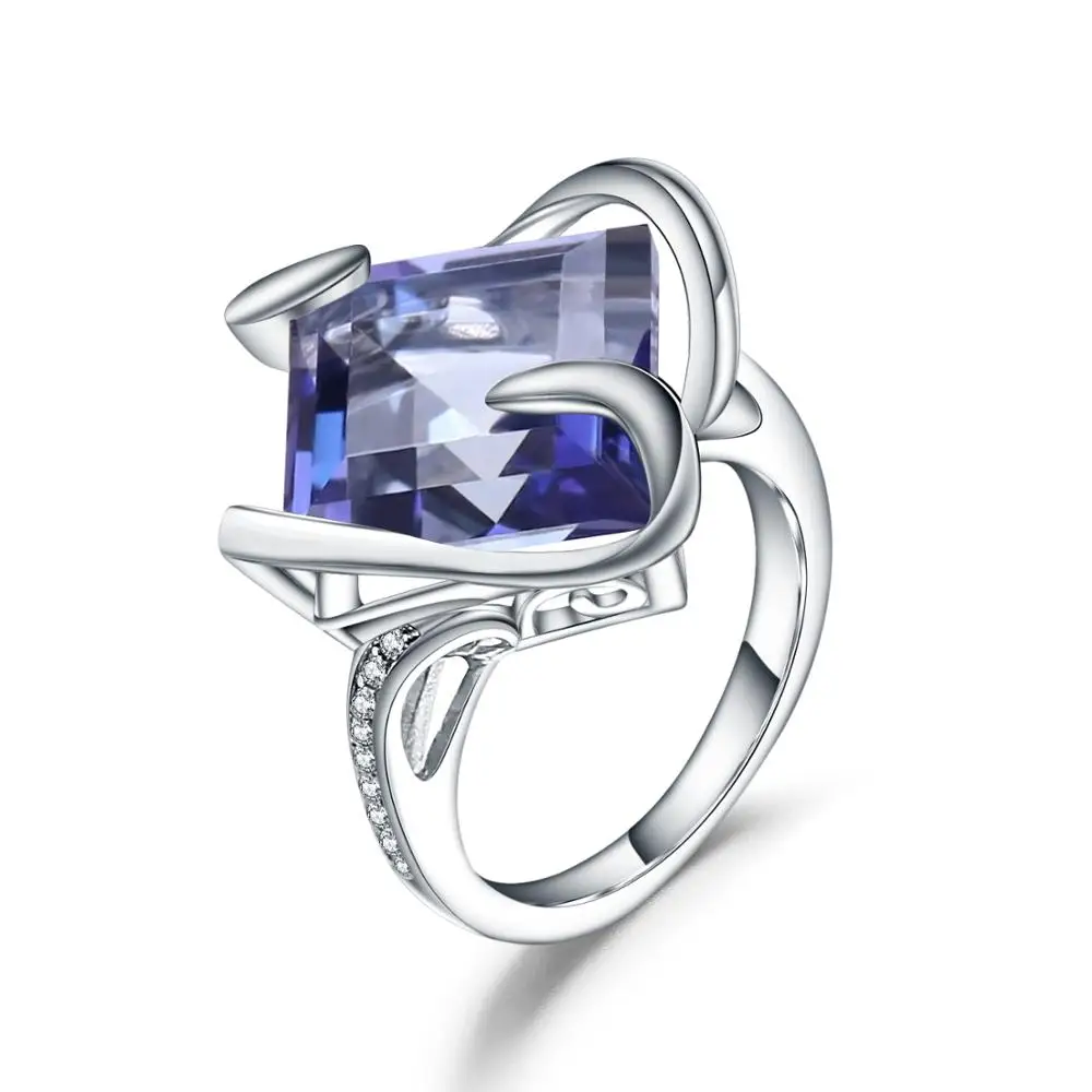 Gem Baleto 925 Sterling Silver Square Ring Gamtos Iolite Blue Mystic Kvarcas Brangakmenio Klasikiniai Žiedai Moteris Vestuvių Papuošalai