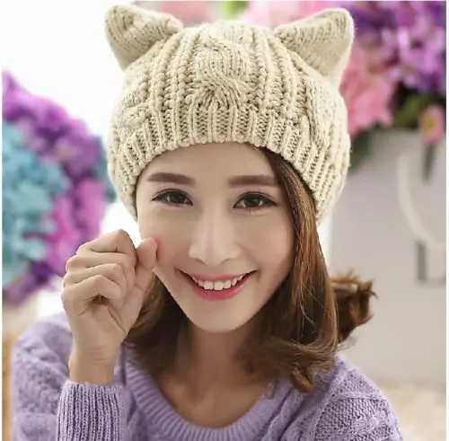 Han edition greitis parduoti tong vilnos beretė twist žiemos šiltos kepurės didmeninė kačių ausų kepurės mezgimo skrybėlę