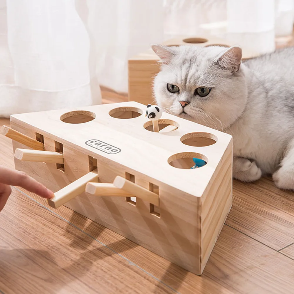 Juokingas naminių Gyvūnėlių Medžioti Interaktyvus Žaislas Labirintas Kietų Medinių Cat it Žiurkėnas Su 3/5-holed Pelės Chase Skylę Braižymo Bite Katžolių Žaislai