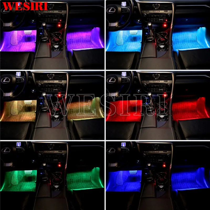 LED Automobilių Juostelės Žibintai, RGB Daugiaspalvis Muzikos Vandeniui Automobilių Vidaus išplanavimas, Šviesos Barai DC12V 4pcs 18 Led